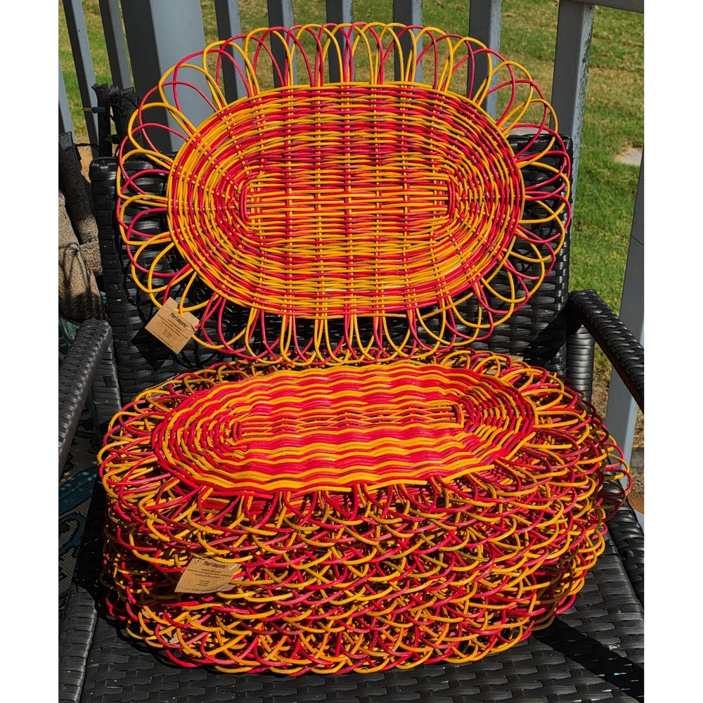 RARE VTG Boho Tiki Pier 1 Imports Rattan Placemats (15) Woven Oval 14x19 NEW
